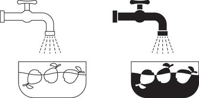 outline silhouette Wash fruits icon set vector