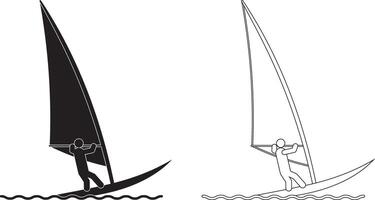 outline silhouette Windsurfing icon set vector