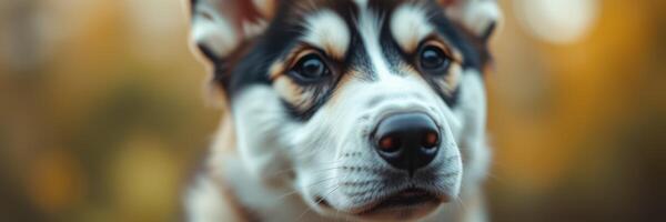 Close-up of a curious husky dog in a natural setting during the golden hour photo