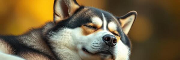 Happy dog relaxing outdoors during golden hour in a peaceful natural setting photo
