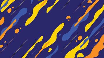 Vibrant abstract background featuring dynamic fluid shapes in yellow, orange, and blue on a deep navy backdrop. Ideal for branding, digital art, or modern design projects. vector