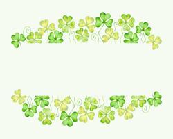 Horizontal frame with clover petals and space for text for St. Patrick's Day.Illustration with watercolors and markers.Hand drawn isolated art.Botanical border with wildflowers.Floral template vector