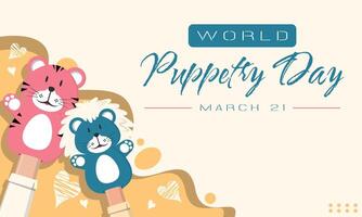 World Puppetry Day Template. Funny wild animal puppet show with copy space area vector