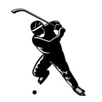 Bandy Player Striking Ball with Bandy Stick Silhouette Retro vector