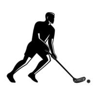 Male Floorball Player With Stick and Ball Silhouette Retro vector