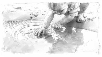 A drawing of a child playing in the water photo
