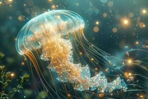 Jellyfish in the ocean with lights photo