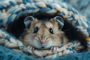 A hamster is hiding in a blanket photo