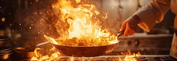 A person is cooking food in a pot on a stove photo