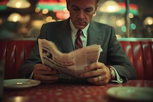 A man reading a newspaper photo