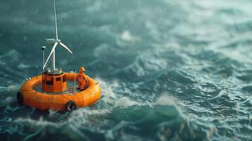 A small orange life preserver floating in the ocean photo