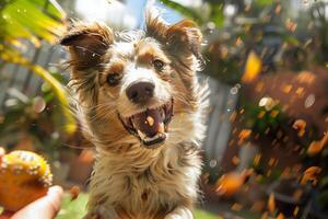 A dog is jumping up and down in the air photo