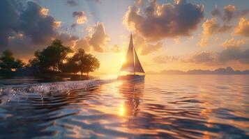 A sailboat is sailing on the water at sunset photo