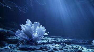 An underwater scene with a coral and some light photo