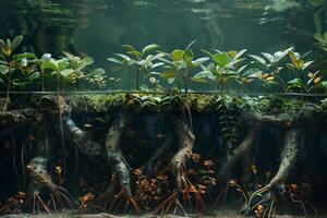 A group of plants growing in the water photo