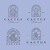 set of cactus logo line art symbol illustration design, cactus badge design vector