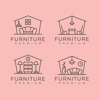 set of furniture line art illustration design, minimal logo design vector