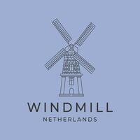 windmill netherlands landmark architecture logo line art illustration design vector