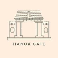 hanok gate korean traditional architecture line art design vector