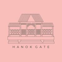 line art hanok gate house illustration design, korean architecture vector
