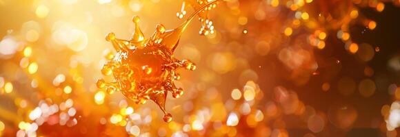 Orange liquid splashes on a dark background photo
