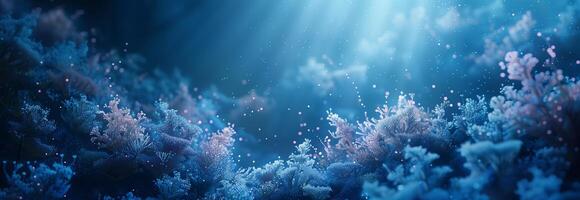 Underwater scene with sun rays shining through the water photo
