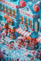 A miniature town with people and valentine's day decorations photo
