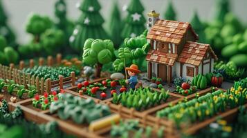 A miniature farm with a house and garden photo