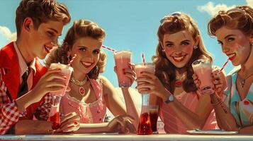 A painting of four young women holding drinks photo