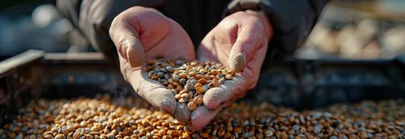 A person holding a handful of corn in their hands photo