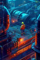 An industrial factory with pipes and pipes photo