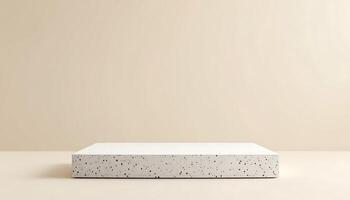. Minimalist White Terrazzo Display Platform on Beige Background photo