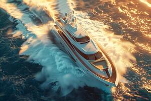 A boat is traveling through the water photo