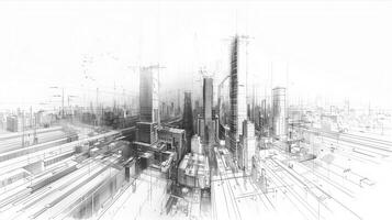 An abstract drawing of a city with skyscrapers photo