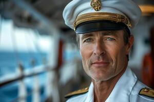 A man in a naval uniform is looking at the camera photo