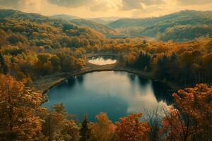 Autumn landscape with lake and trees photo