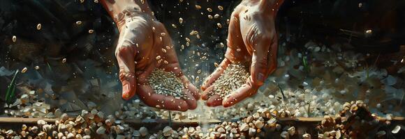 Hands are holding grains of rice photo
