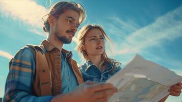 A man and woman looking at a map photo