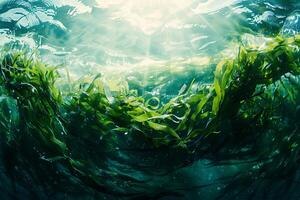 A painting of a green underwater scene photo