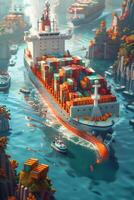 An illustration of a ship with cargo containers photo
