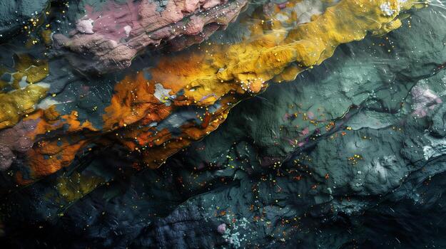 A colorful rock wall with a lot of paint on it photo