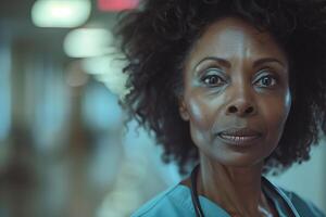 A black woman in a hospital gown looking at the camera photo