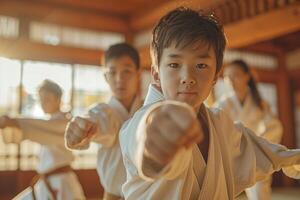 A group of children in karate gear photo