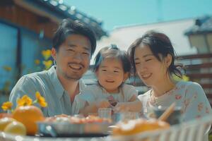 A family enjoying a meal outside photo