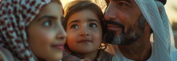 A man and two children are looking at the camera photo