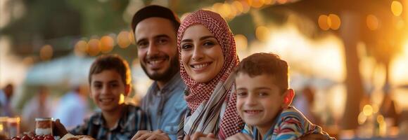 A family at a dinner table with a man and woman photo