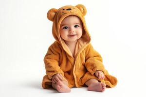 Adorable Baby in a Bear-Themed Bathrobe photo