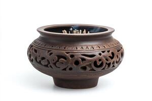 Ornate Brown Ceramic Incense Burner photo