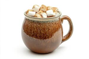 Warm Chocolate Drink with Marshmallows in a Beautiful Ceramic Mug photo