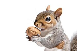 Adorable Grey Squirrel Holding a Walnut photo